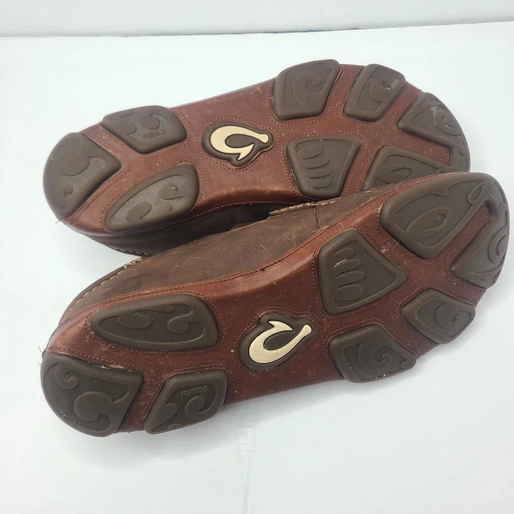 OluKai Moloa Mens 13 Leather Slip On Drop In Heel Shoes Toffee Loafers